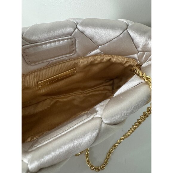 NWT Loeffler Randall Auzeen Cream Woven Puff Clutch Dustbag Gold Chain Shoulder - Picture 7 of 8